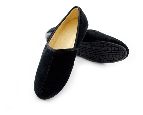 Pantuflas Pana Negra. Zapatos Para Hogar Cómodos Para Hombre