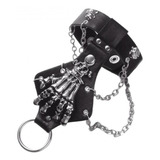 Brazalete De Cuero Gótico Punk Biker Cráneo Fantasma Mano