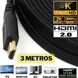 Cabo Hdmi 3m 4k 3d 2.0 Blindado Para Smart Tv Box Video Game