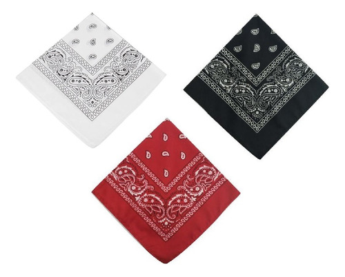 Paliacates Pañuelos Bandanas X3 Negro Rojo Y Blanco 