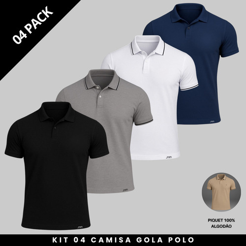 Kit 4 Camisetas Polo Masculinas Slim Algodão Piquet
