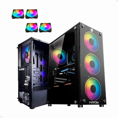 Gabinete Gamer Mid Tower Hayom Gb1749 C/ 4 Fans Rgb Vidro Cor Preto
