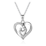 Collar Colgante Corazón Plata S925 Circón Madre Hijo Regalo Color Plateado