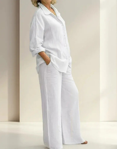 Conjunto De Camisa Y Pantalón De Algodón Y Lino For Mujer -