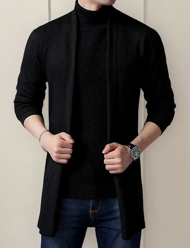 Tt Saco Sueter Cardigan Casual Largo Abierto Para Hombre
