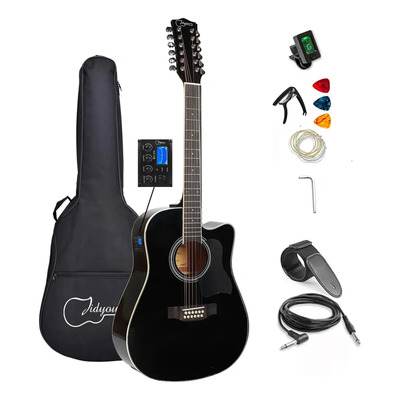 Guitarra Electroacústica Jidyous 12 Cuerdas Negra Dreadnought Arce | Meses sin interés