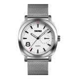 Reloj Hombre Skmei 1466 Malla Acero Minimalista Elegante Color De La Malla Plateado Color Del Fondo Blanco