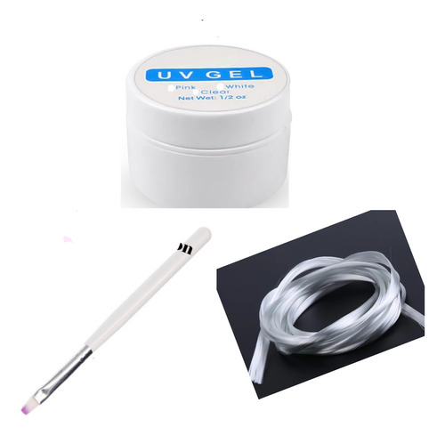 Kit Fibra De Vidrio + Gel Uv + Pincel Gel Uv Semipermanente