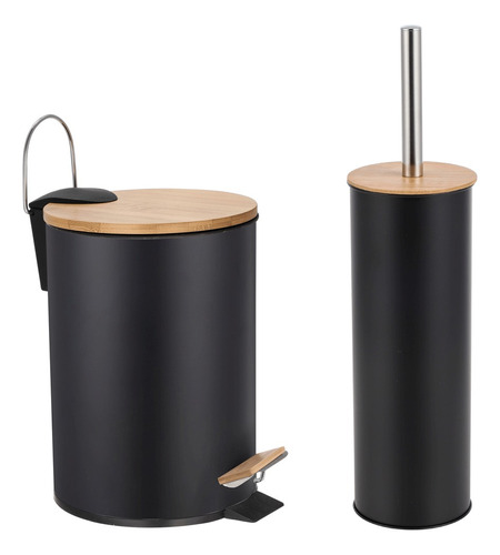 Lixeira 5 Litros Bambu C/ Pedal + Escova Sanitária Lavabo