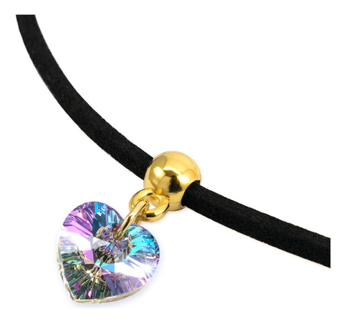 Collar Choker Mujer Corazon Swarovski Vitral Oro Gf