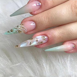 Uñas Postizas Largas A Presión Estilo Stiletto Francés, Con 