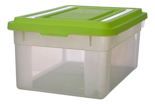 Caja Organizadora Canasto Plastica Resistente Tapa Hermetica Color Transparante/verde