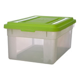 Caja Organizadora Canasto Plastica Resistente Tapa Hermetica Color Transparante/verde