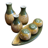 Kit Conjunto Enfeite Cerâmica Decorativo Sala Trio De Vasos