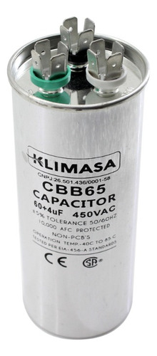 11030045 - Capacitor Perm. Duplo Cbb65 Alum. 60+4uf - 450v