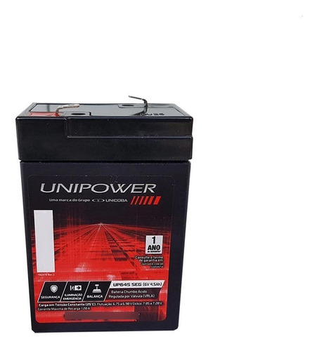 Bateria Selada 6v 4,5ah Unipower 2 Anos - Modelo Up645seg