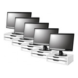 Conj. 5 Suportes Para Monitor Mdf Branco 2 Gavetas Brancas