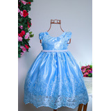 Vestido Infantil Realeza Azul Cinderela Frozen Serenity Luxo