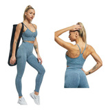 Conjunto Deportivo Lycra Push Up + Crop Top Azul Ref. 5055