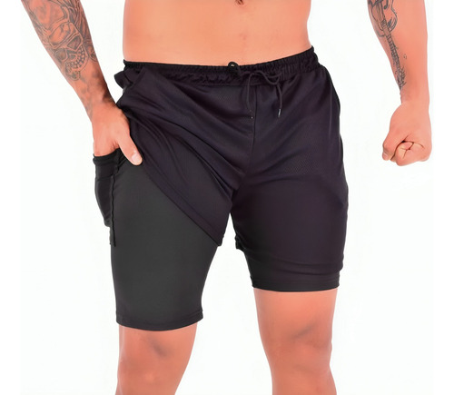 Shorts 2 Em 1  Bolso Interno Corrida Academia Dryfit Térmico