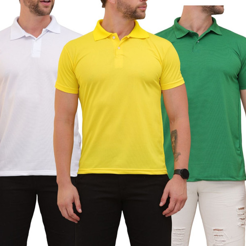 Kit Com 3 Camisetas Polo Coloridas Poliester Confira Cores