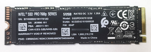 Disco Estado Sólido Ssd 512gb Intel Pro 7600p Serie M.2 2280