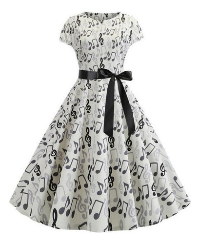 Vintage Dress Con Notas Musicales De Los Años