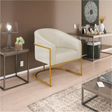 Poltrona Luiza Base De Ferro Dourado Linho - Adj Decor