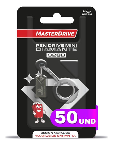 Kit 50 Mini Pendrive 32gb Usb 3.0 Masterdrive Diamante Ultra