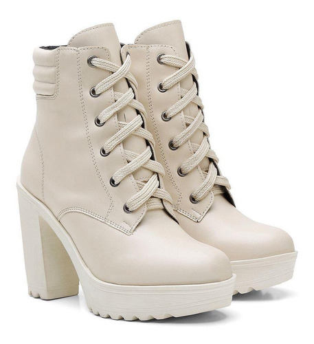 Bota Feminina Salto Alto Tratorada Off White