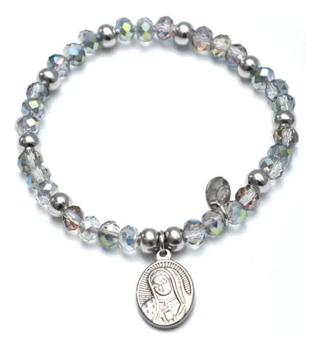 Pulsera Cristal Y Acero Quirúrgico Con Virgen De Guadalupe