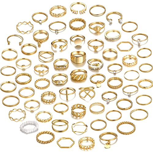 Set De 68 Anillos Dorados Yeezii Para Mujeres