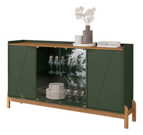 Balcao Buffet 50528 Porta De Vidro 168cm Verde Oliva Cedro D