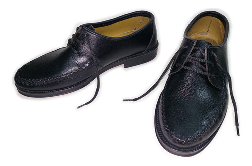 Zapato Mocasin Acordonado Cuero Negro Vestir Fiesta Nº 42