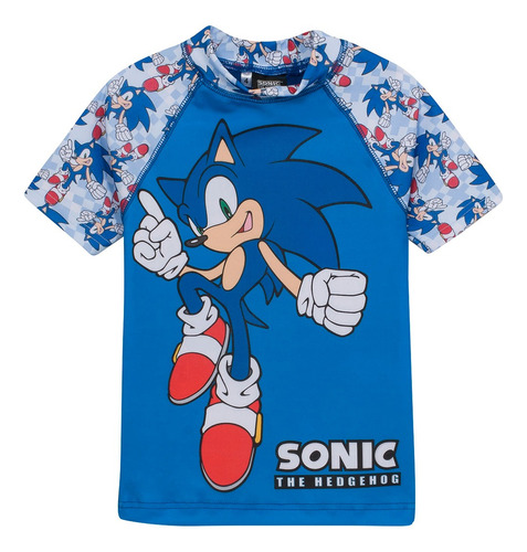 Remera Uv Sonic Manga Corta Niños Proteccion Solar