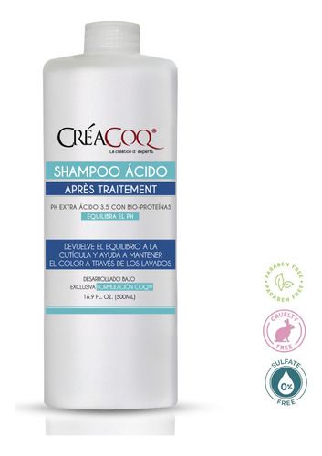 Shampoo Acido Post Tratamiento Limpia Cabello Teñido 500 Ml