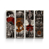 Cuadro Triptico Grande Samurai Katana Geisha Tigre Japon