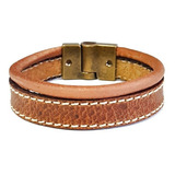 Pulseira Bracelete Masculina Couro Costurado E Indiano