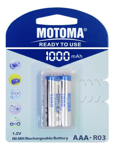 2 X Pilas Recargables Motoma Aaa 1000 Mah