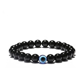 Pulseira Masculina De Bolinha Olho De Tigre Azul E Preta 8mm