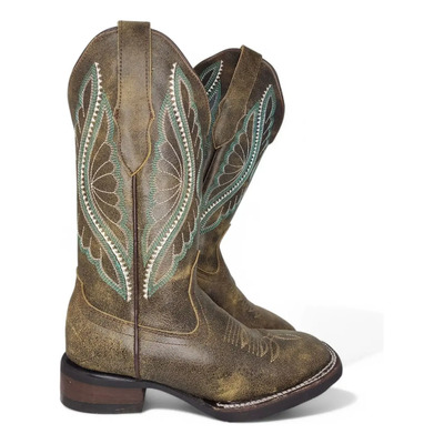 Bota Vaquera Dama Asturiana Mal Paso Leather Boots Olivo Crazy Avejentado 25.5 Mx