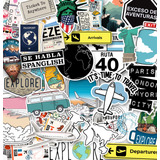 Pack X30 Stickers Viaje Travel Para Termo, Compu, Stanley