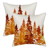 Fundas De Almohada De Otoño 20x20 Árbol Naranja Quema...