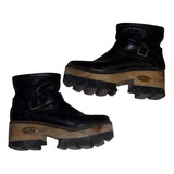 Botas De Cuero Negro Con Plataforma De Madera