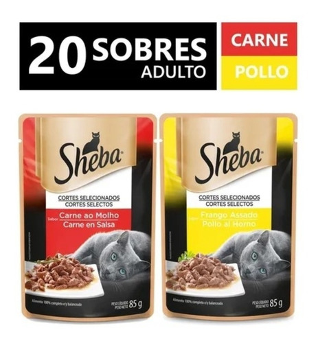 Pack Alimento Húmedo Sheba Gato Adulto X10 Carne / X10 Pollo
