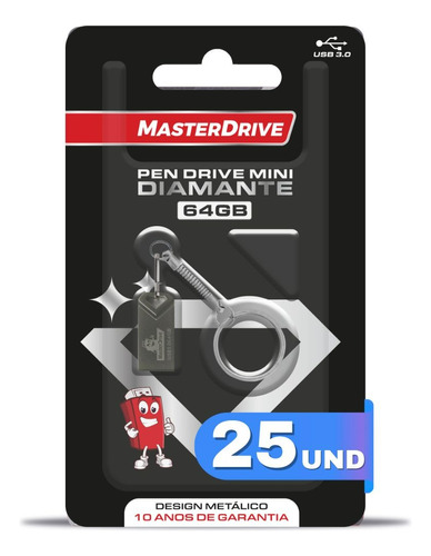 Kit 25 Mini Pendrive 64gb Usb 3.0 Masterdrive Diamante Nano