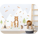 Vinilo Decorativo Infantil Animales Acuarela Bosque Camping