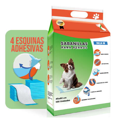 100 Pañales Sabanillas Mascotas 45x60 Cm Perro Entrenamiento