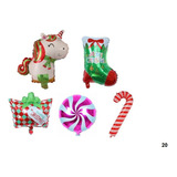 Globos Navideños Metálicos Set 5 Pz Unicornio, Bota, Regalo