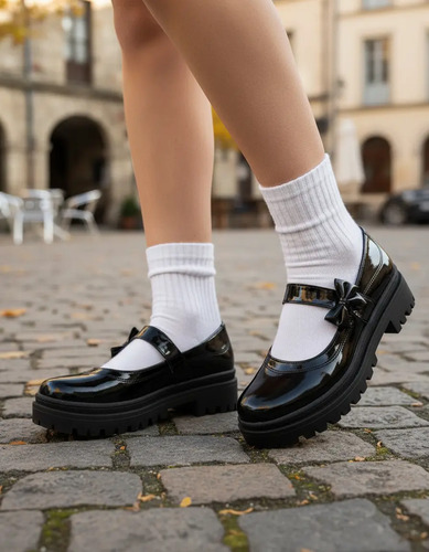 Zapato Escolar De Charol Para Mujer Suela Alta Flats Pamen | Envío gratis